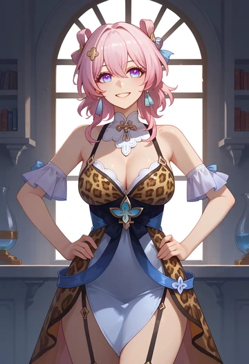 star rail,march 7th,leopard print,silk slip dress  - AI generated anime art